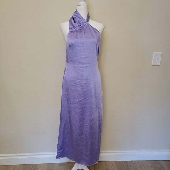 Lulus Perfectly Sleek Lavender Satin Halter Slip Midi Dress, #2302171, Sz M, $40 - Picture 3 of 14